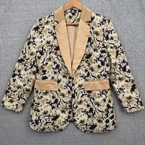 Floral Blazer Jacket Women's Gold Black Cocktail Career Sz M/L Dark Fairy Whimsy